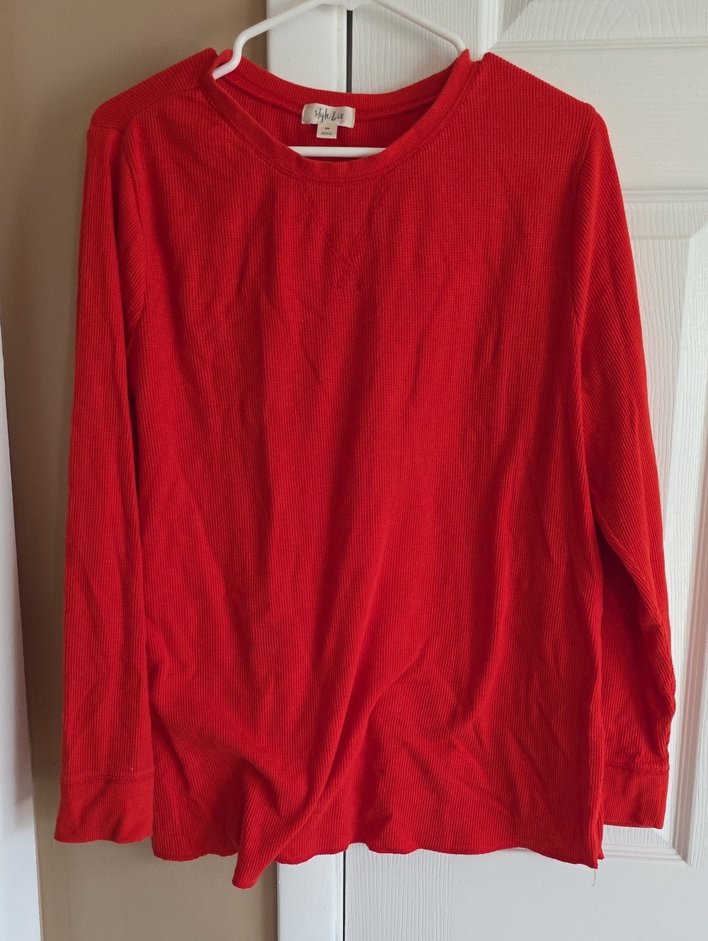 Style & Co. Women's Bright Orange Long-Sleeve Crewneck Shirt